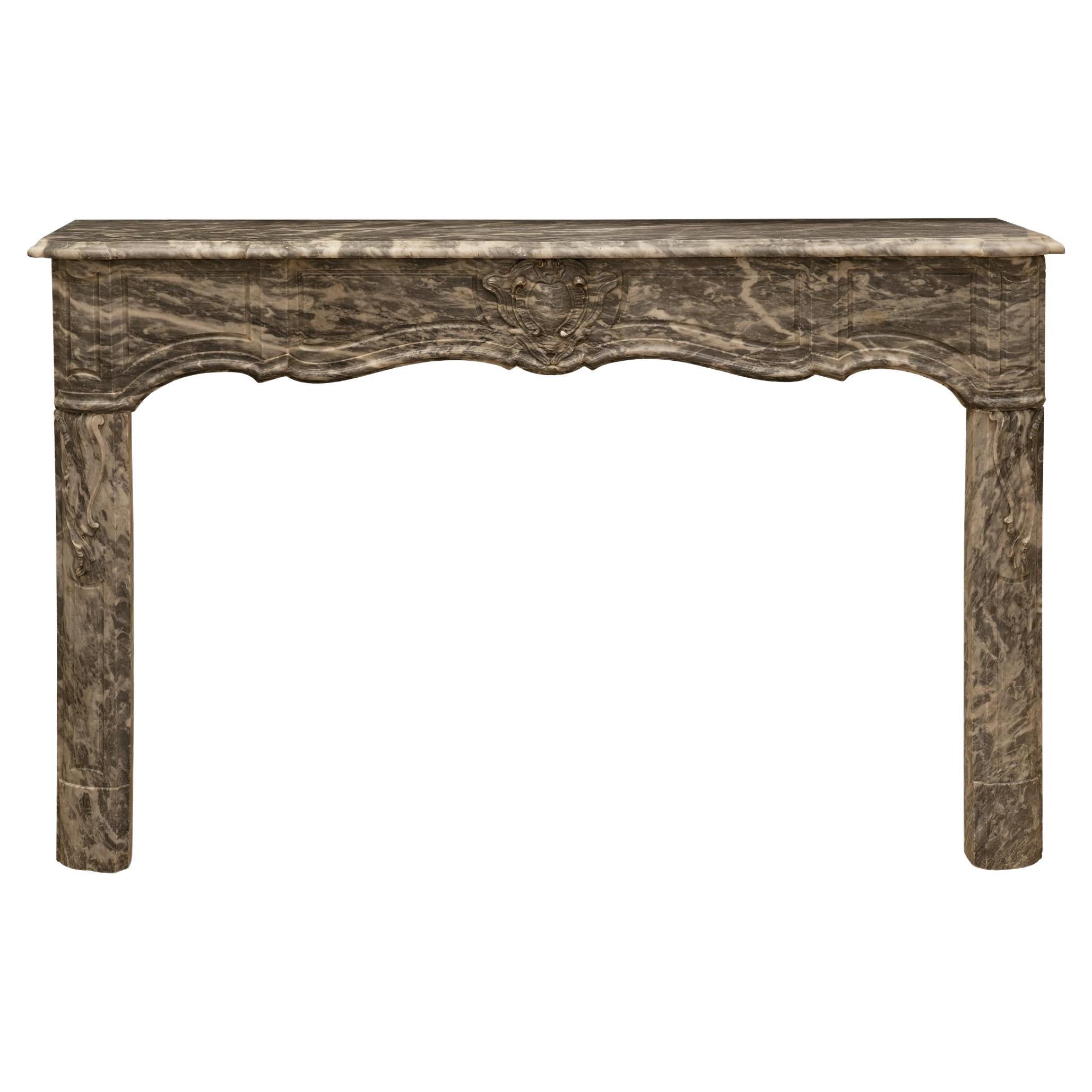 French 19th Century Louis XV Style Gris St. Anne Marble Mantel For Sale