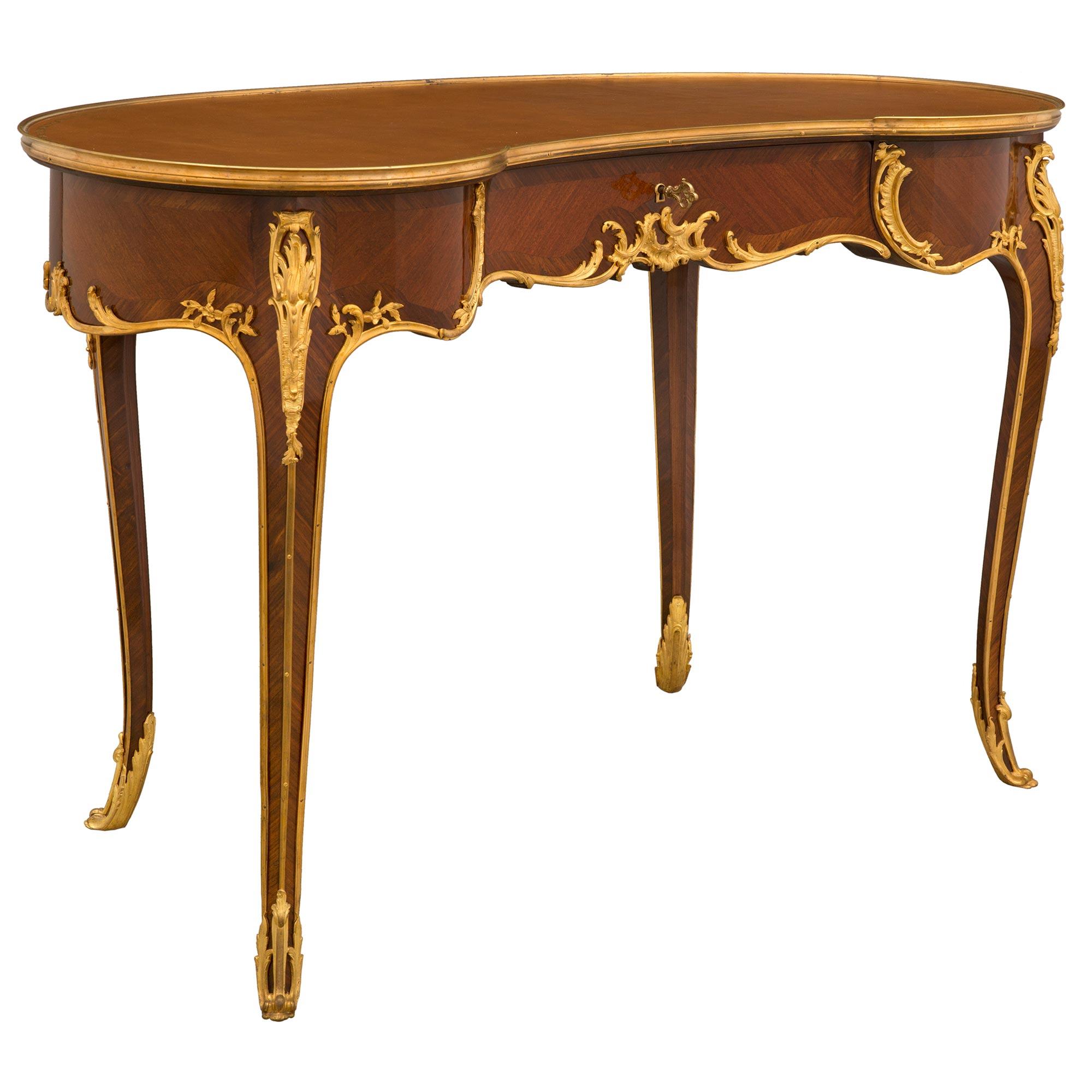 French 19th Century Louis XV Style Kingwood and Ormolu Desk, Attributed to Linke In Good Condition For Sale In West Palm Beach, FL
