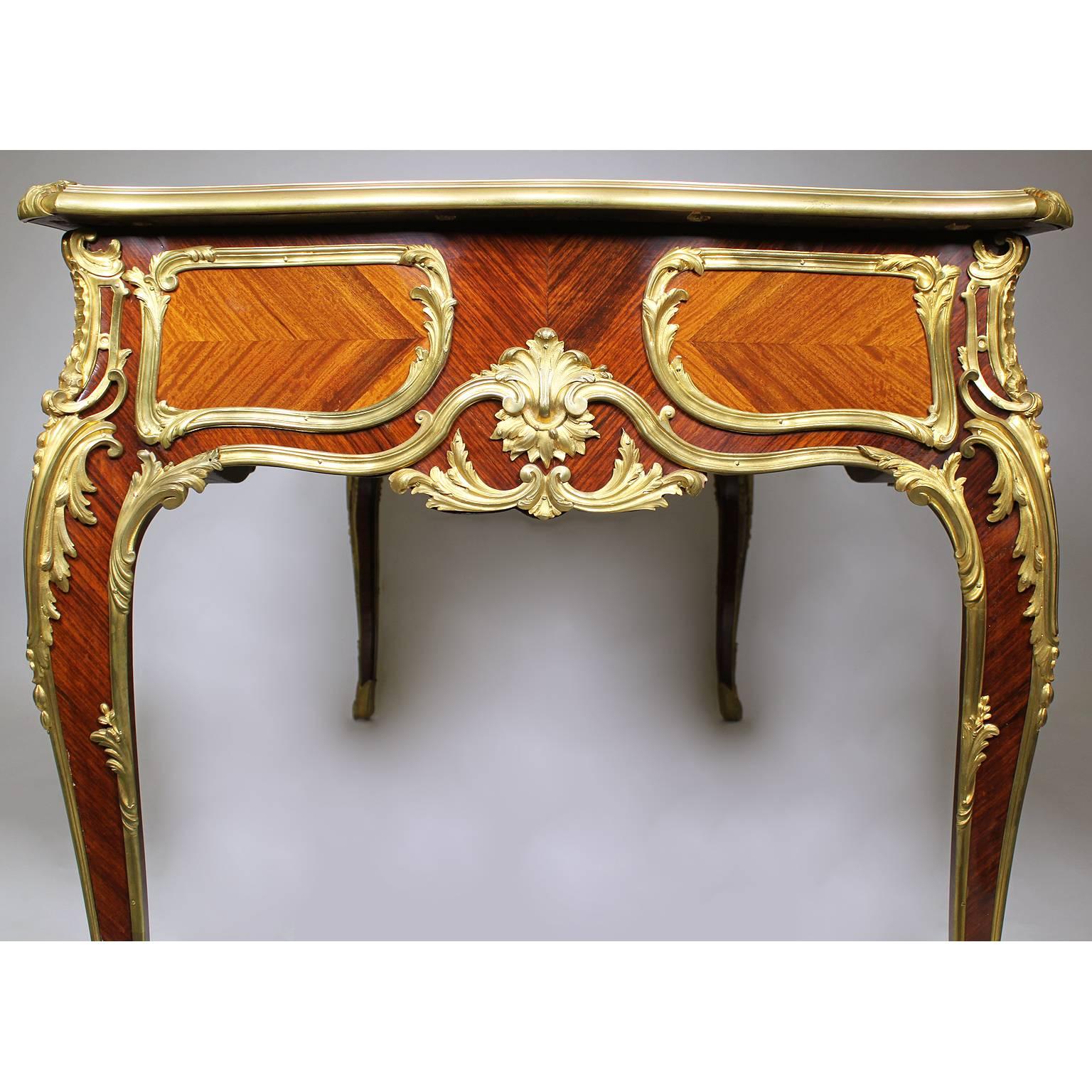 French 19th Century Louis XV Style Kingwood Gilt-Bronze Mounted Bureau Plat Desk In Good Condition For Sale In Los Angeles, CA