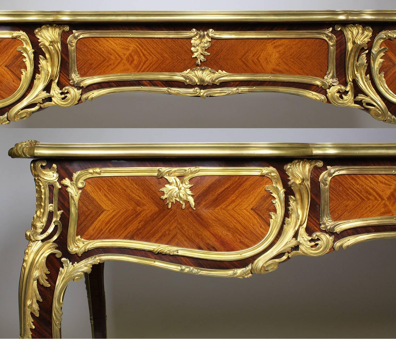 French 19th Century Louis XV Style Kingwood Gilt-Bronze Mounted Bureau Plat Desk For Sale 2