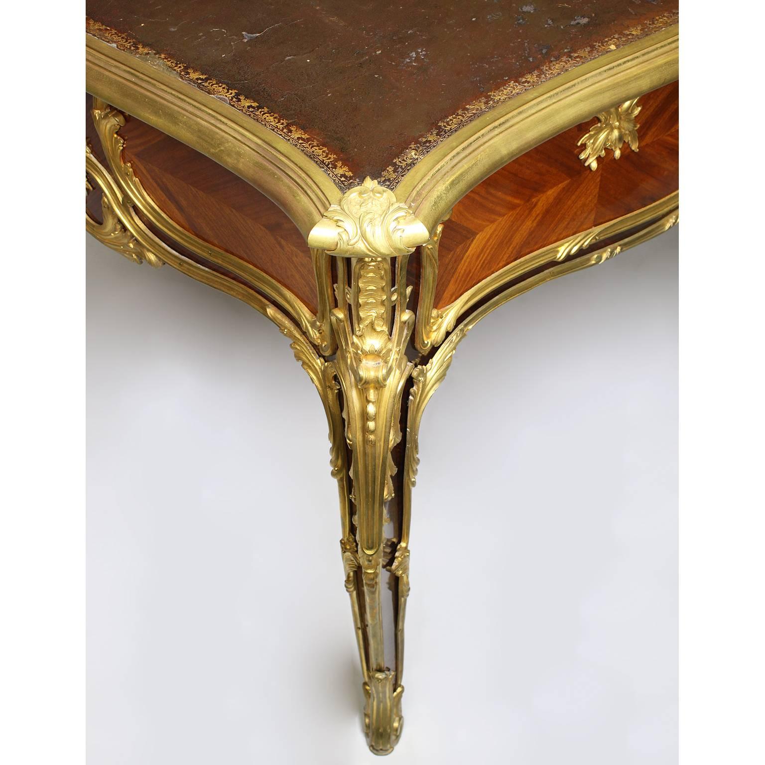 French 19th Century Louis XV Style Kingwood Gilt-Bronze Mounted Bureau Plat Desk For Sale 3