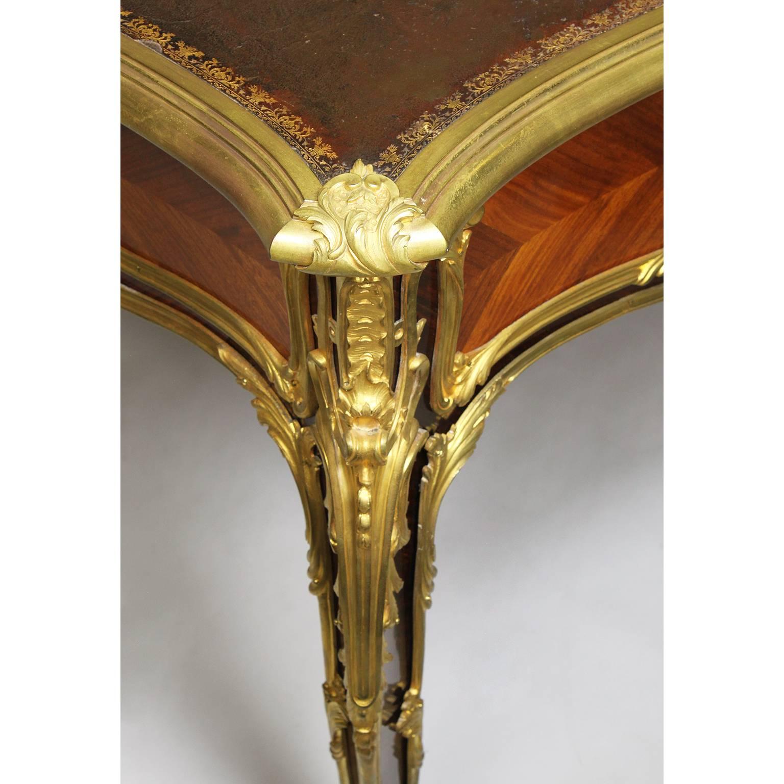 French 19th Century Louis XV Style Kingwood Gilt-Bronze Mounted Bureau Plat Desk For Sale 4