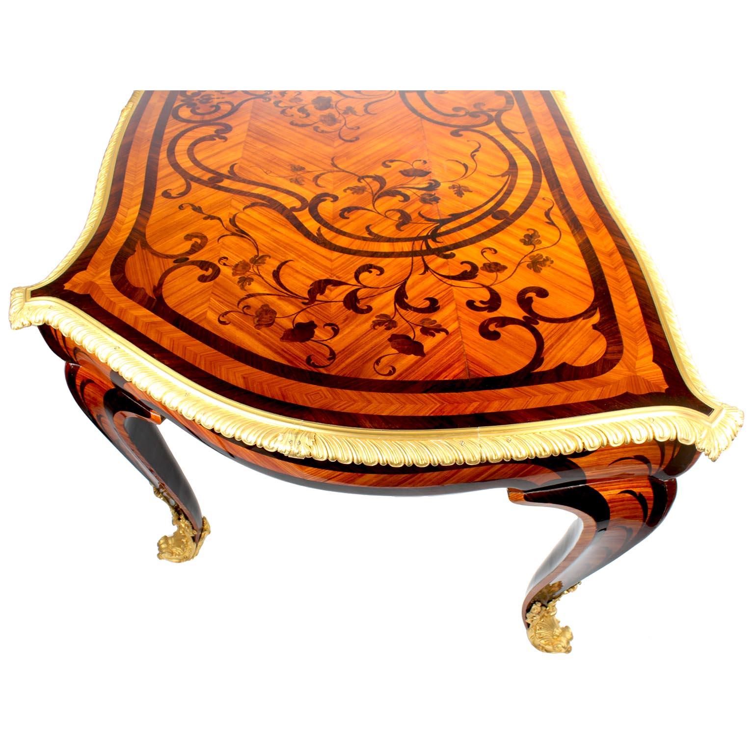 French 19th Century Louis XV Style Kingwood Marquetry Ormolu-Mounted Desk Table In Good Condition For Sale In Los Angeles, CA