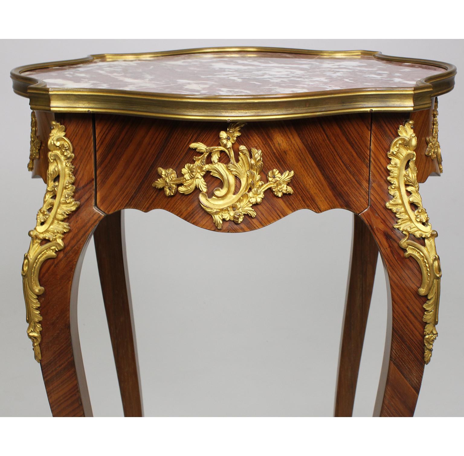 Gilt French 19th Century Louis XV Style Kingwood & Ormolu Mounted Side Table Gueridon For Sale