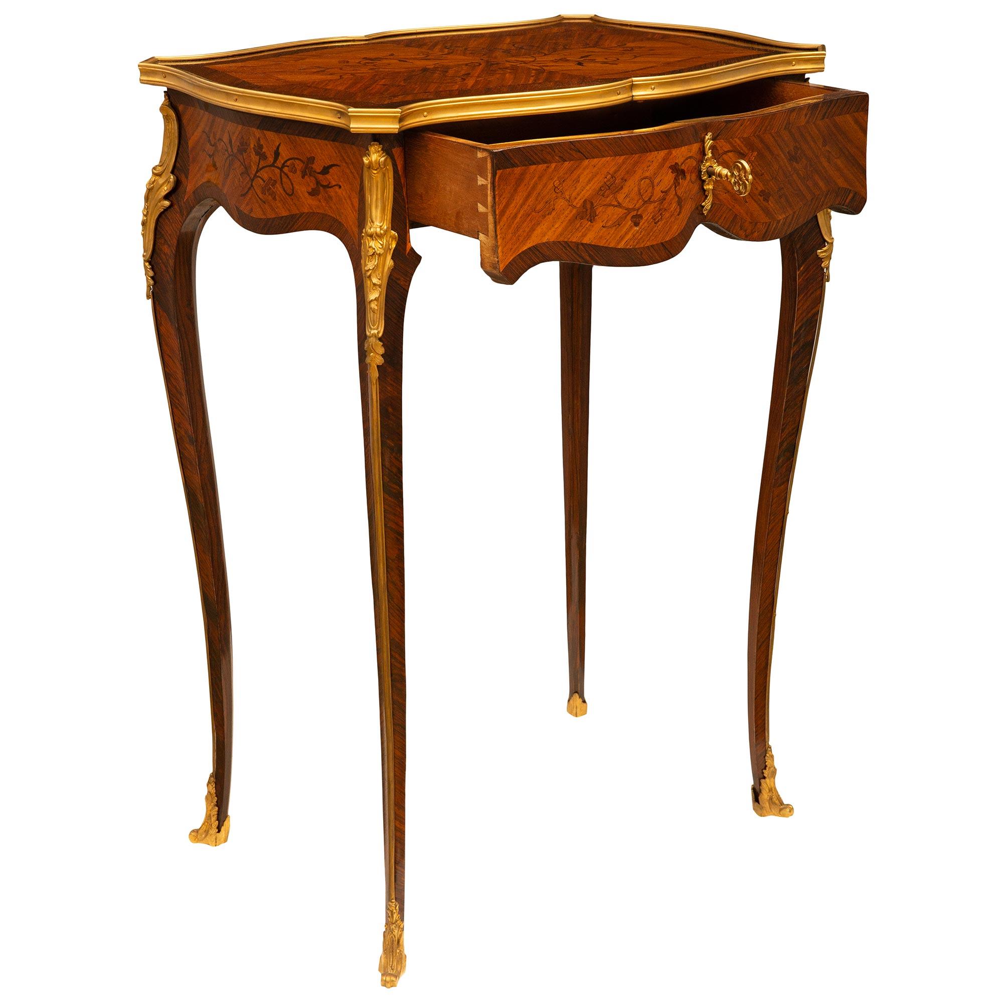Ormolu  French 19th Century Louis XV Style Kingwood Side Table For Sale
