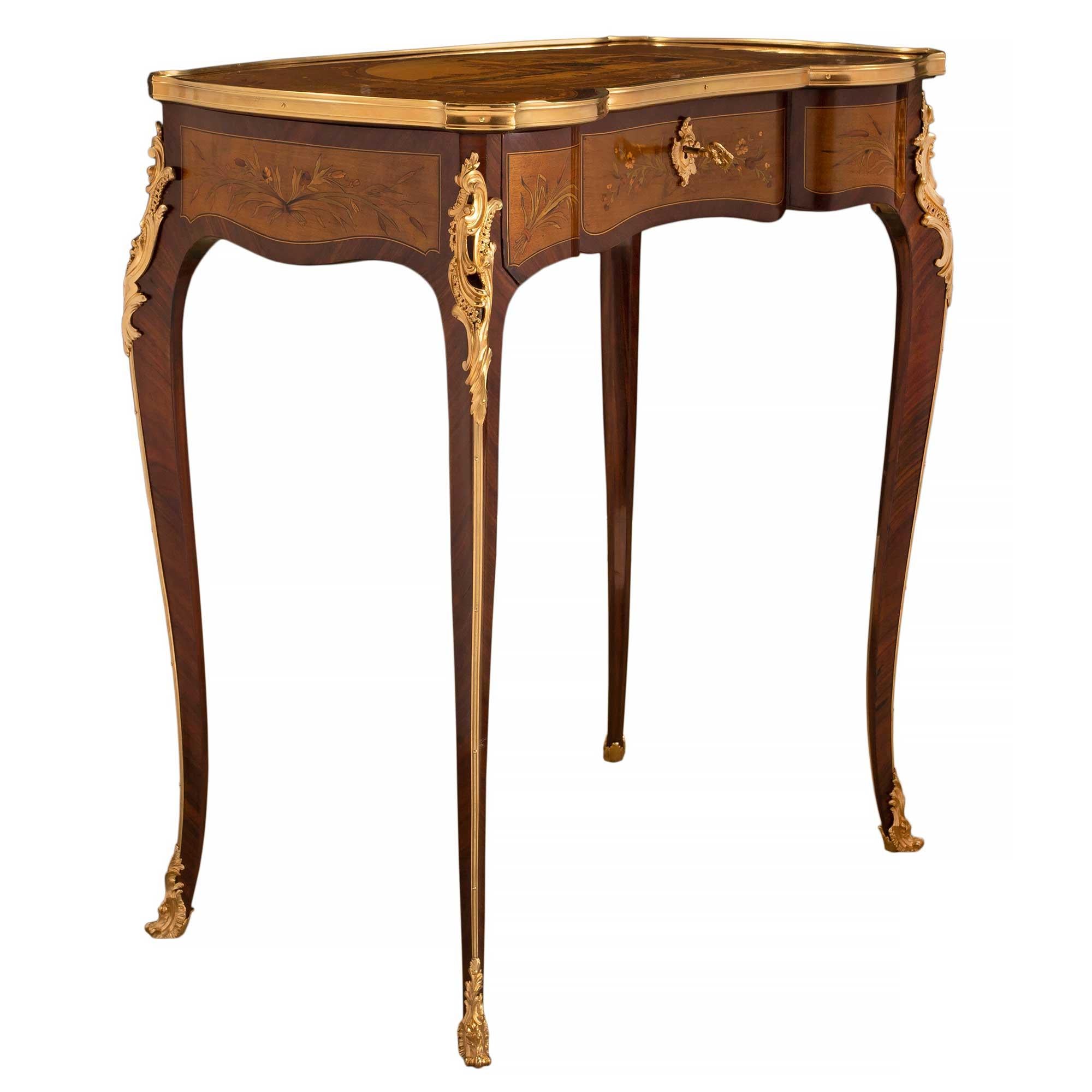 French 19th Century Louis XV Style Kingwood, Tulipwood and Ormolu Dressing Table In Good Condition For Sale In West Palm Beach, FL