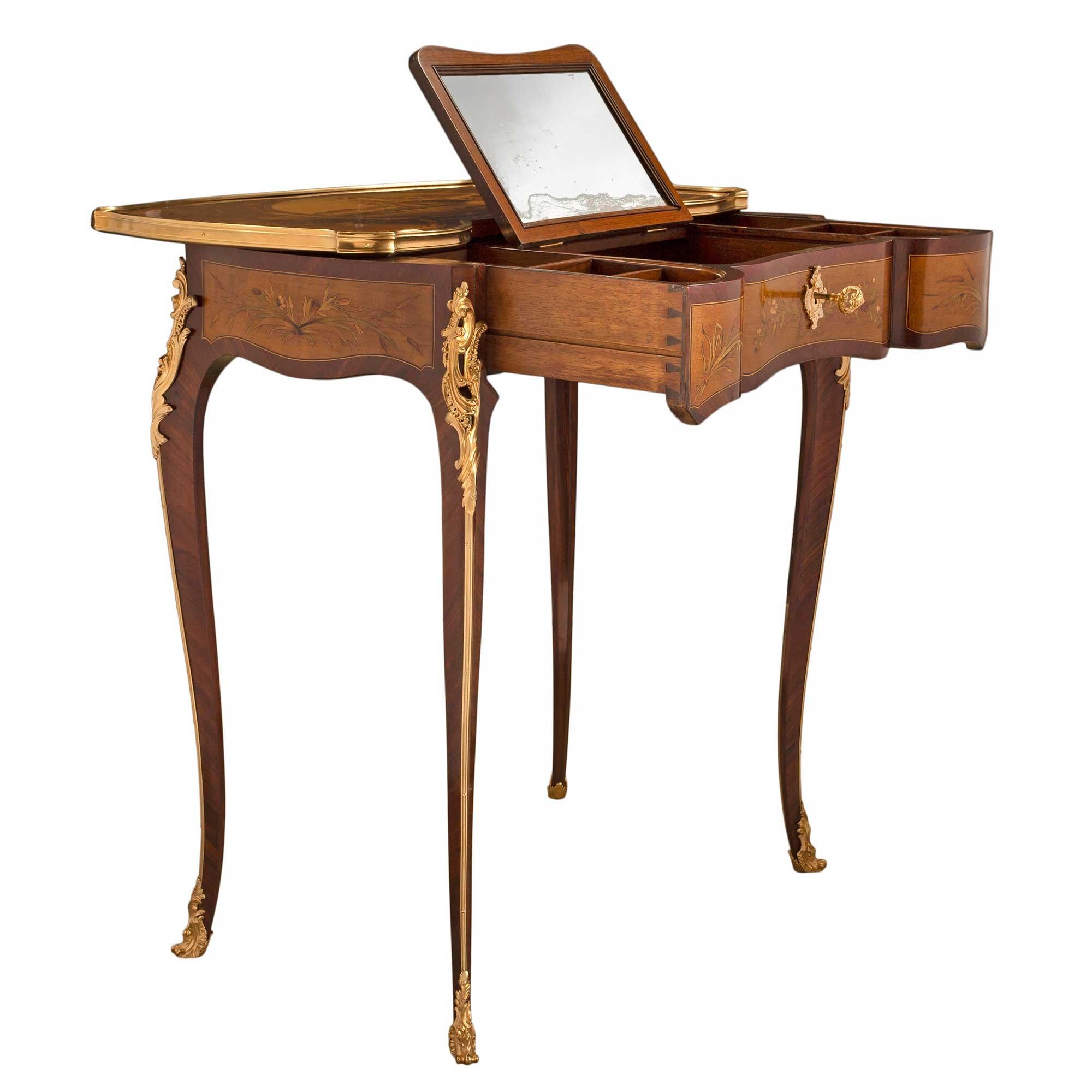 French 19th Century Louis XV Style Kingwood, Tulipwood and Ormolu Dressing Table For Sale 1