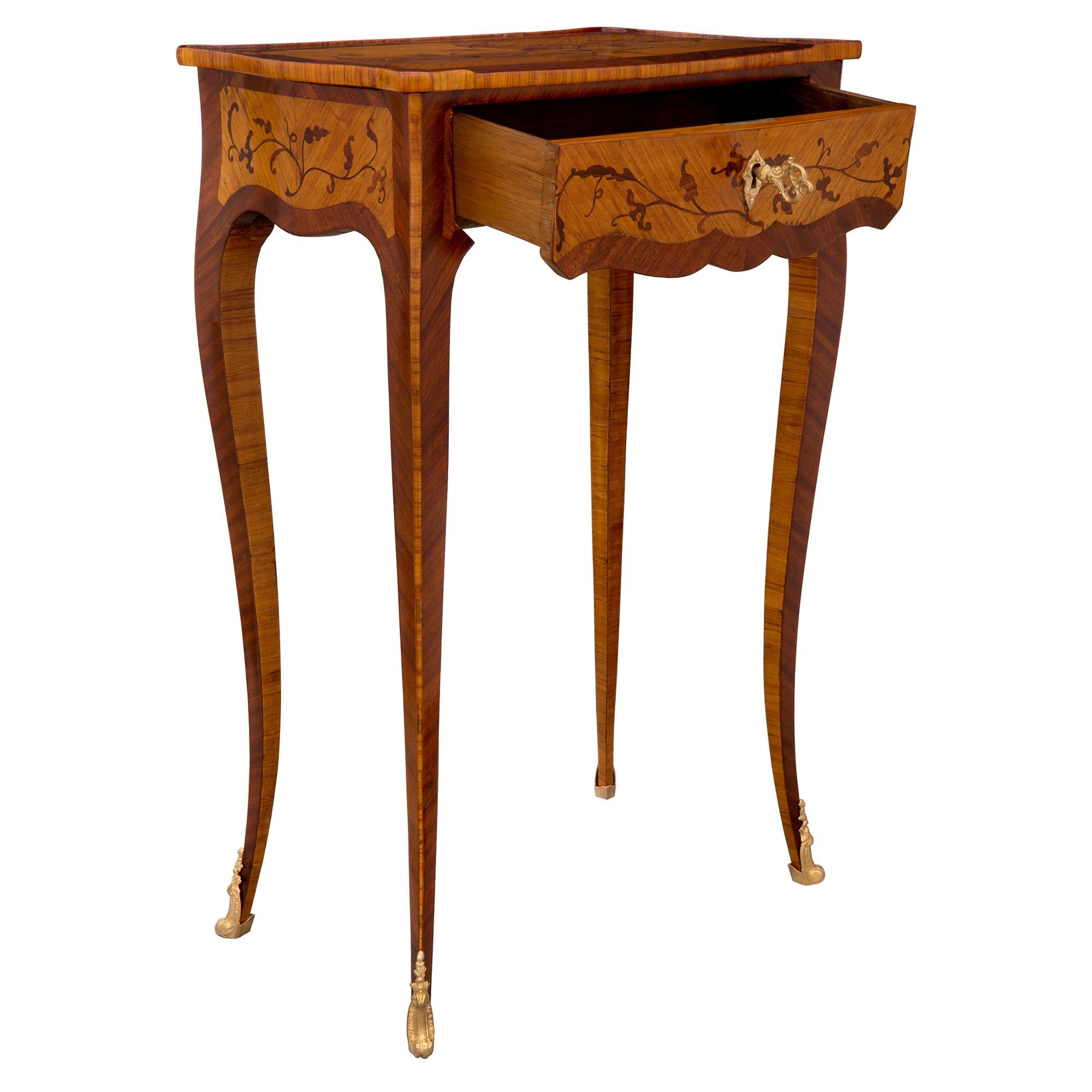 French 19th Century Louis XV Style Kingwood, Tulipwood and Ormolu Side Table For Sale 1