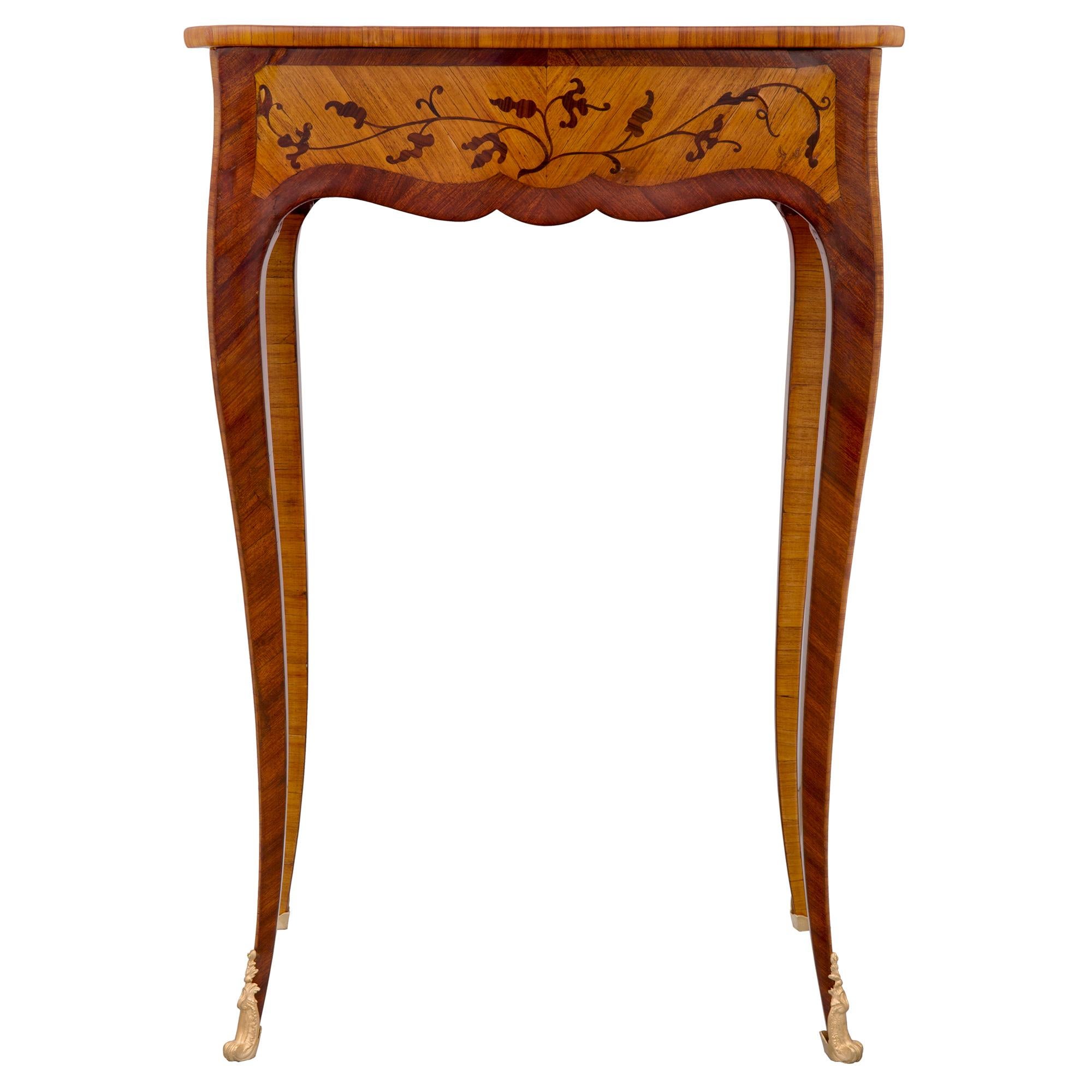French 19th Century Louis XV Style Kingwood, Tulipwood and Ormolu Side Table For Sale 3