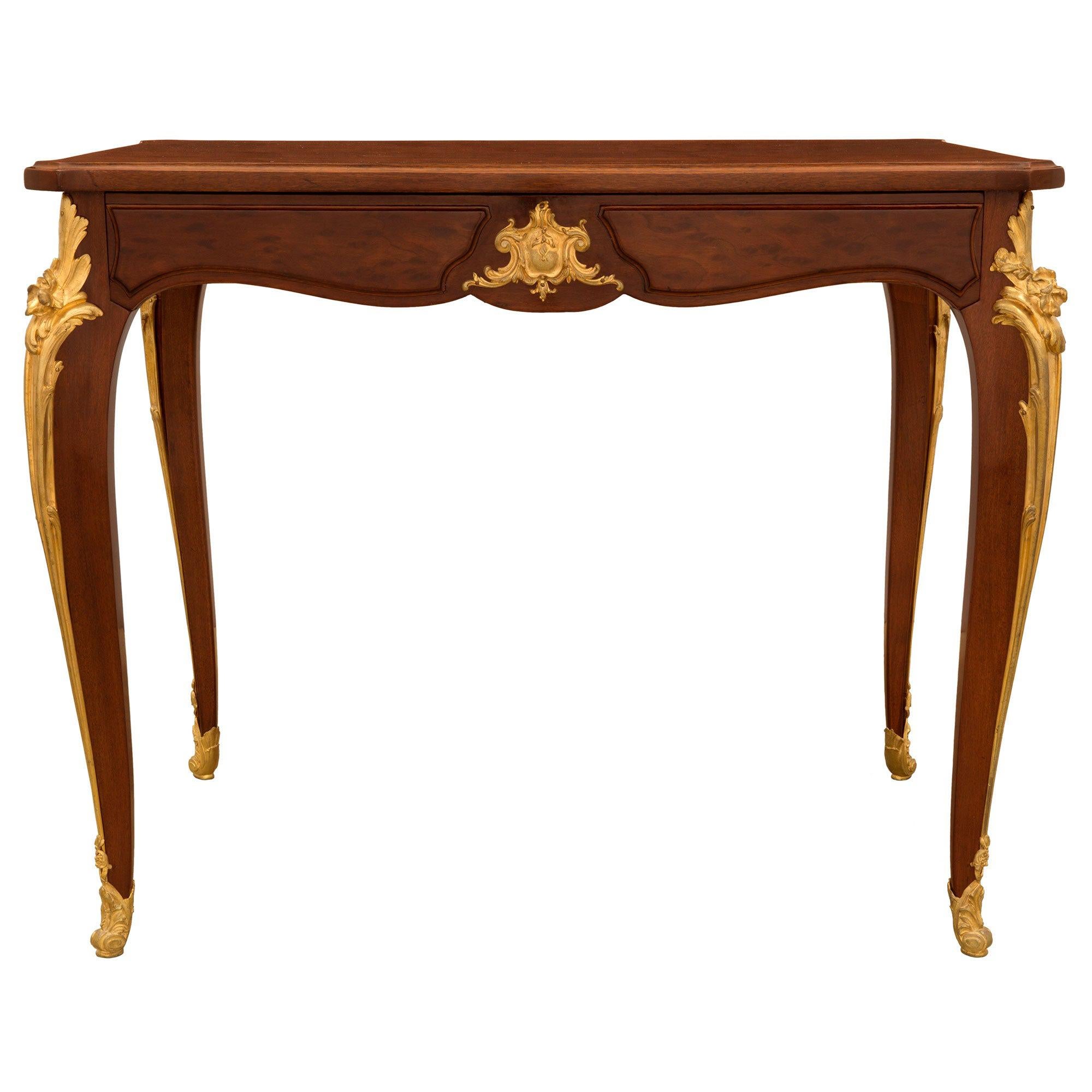 French 19th Century Louis XV Style Mahogany and Ormolu Center Table/Desk For Sale