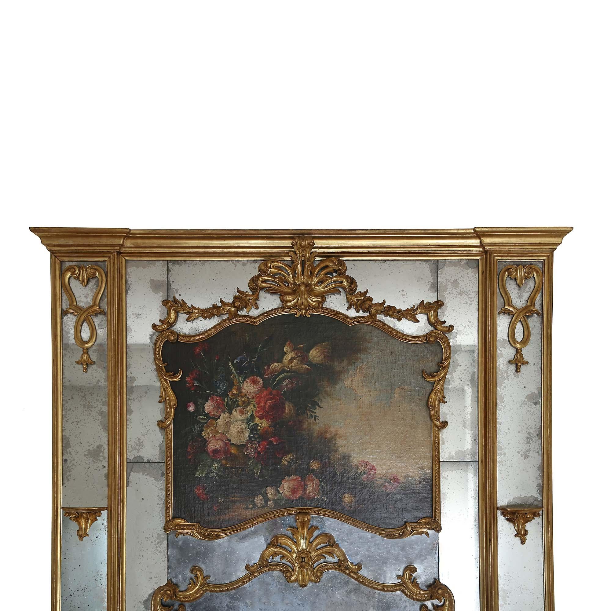 French 19th Century Louis XV Style Marble Mantel with Screen and Trumeau In Good Condition For Sale In West Palm Beach, FL