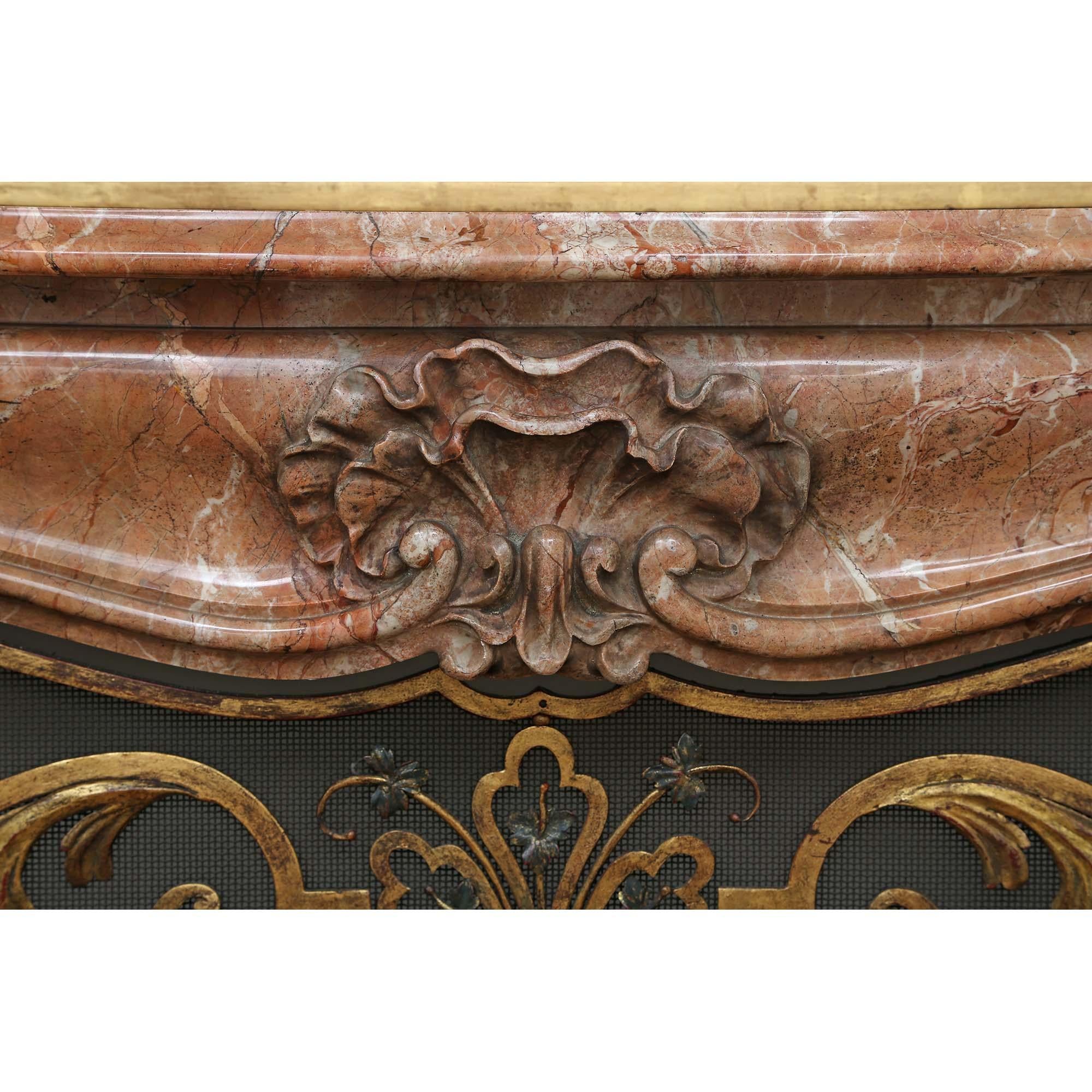 French 19th Century Louis XV Style Marble Mantel with Screen and Trumeau For Sale 1