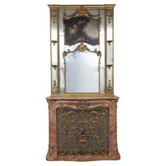 French 19th Century Louis XV Style Marble Mantel with Screen and Trumeau