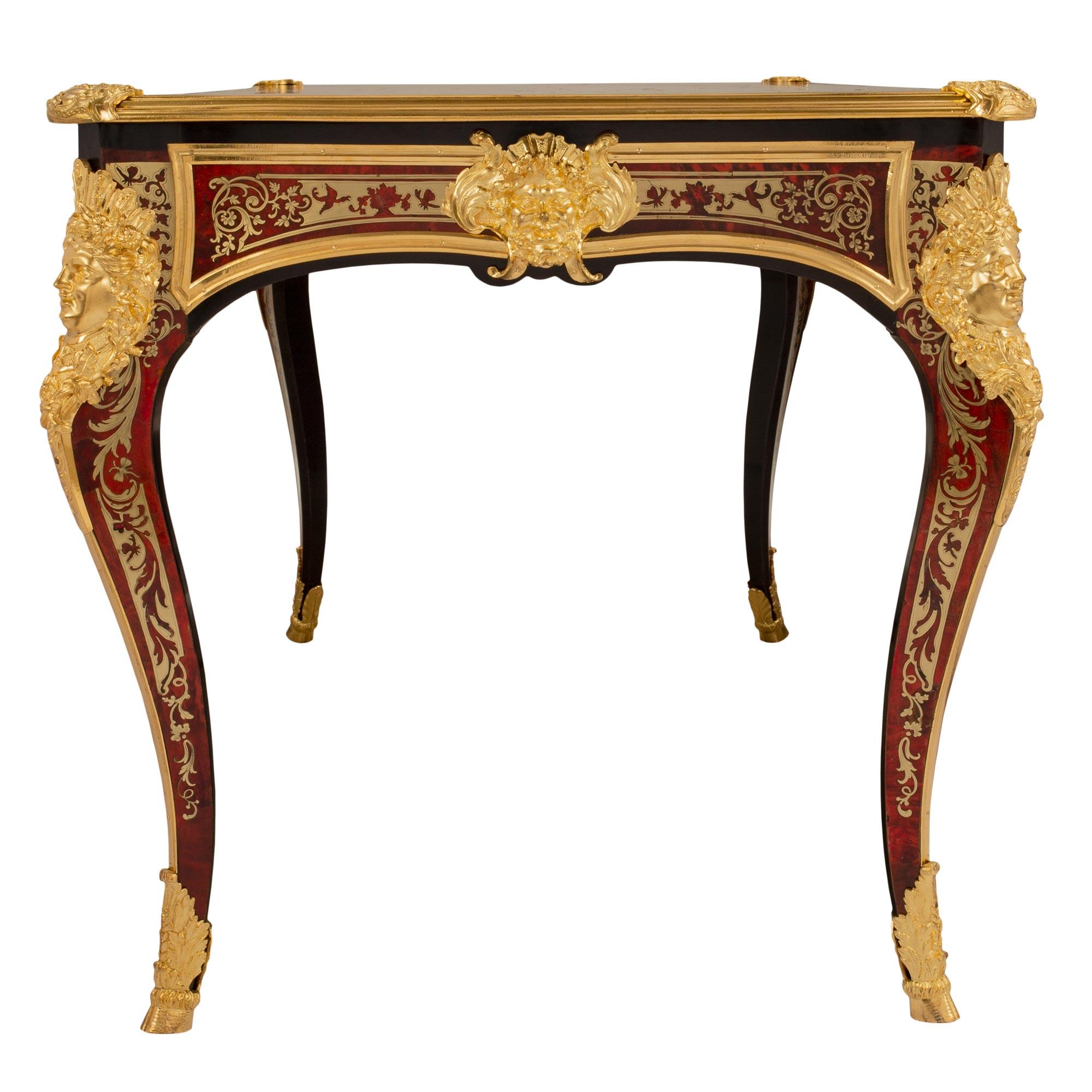 French 19th Century Louis XV Style Napoleon III Period Boulle Bureau Plat In Good Condition For Sale In West Palm Beach, FL