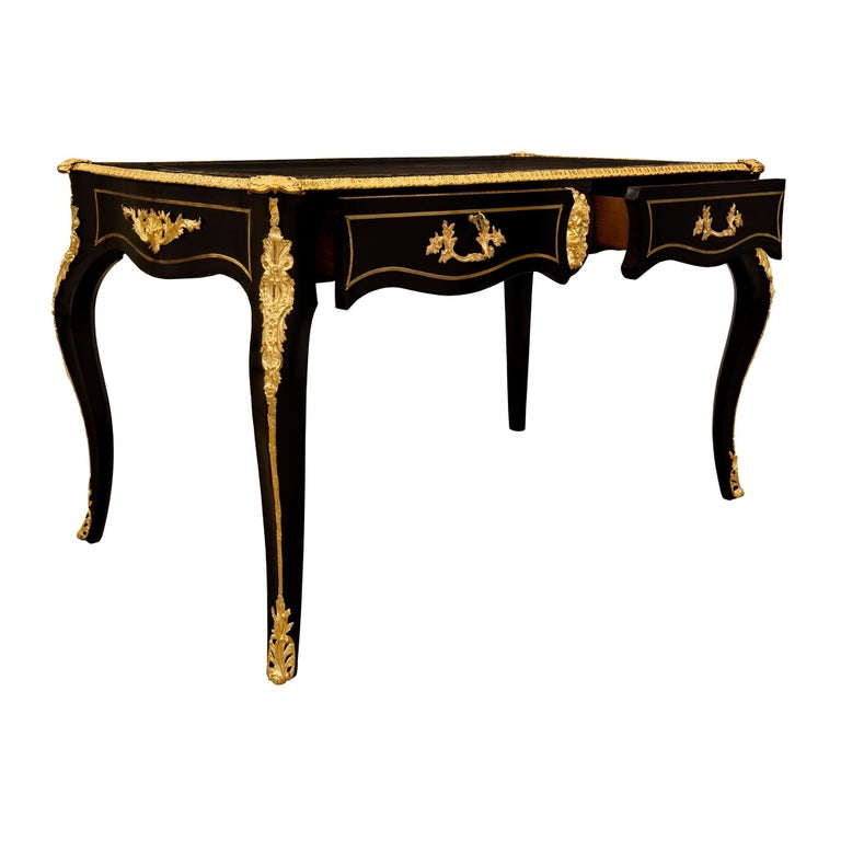 Brass French 19th Century Louis XV Style Napoleon III Period Mounted Desk For Sale