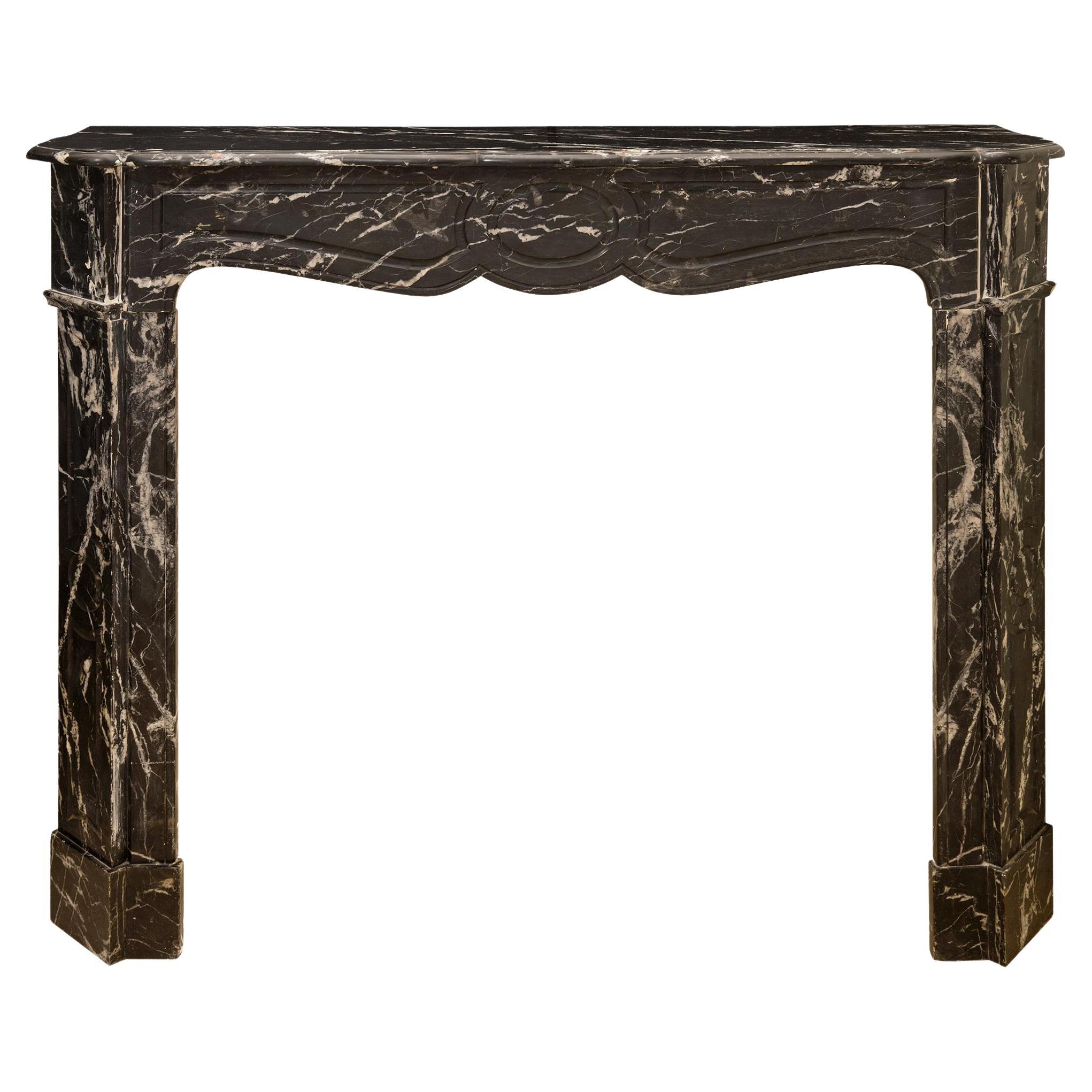 French 19th Century Louis XV Style Noir Antique Marble Fireplace Mantel For Sale