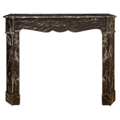 French 19th Century Louis XV Style Noir Antique Marble Fireplace Mantel