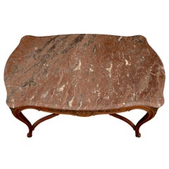 French 19th Century Louis XV Style Oak and Marble Center Table