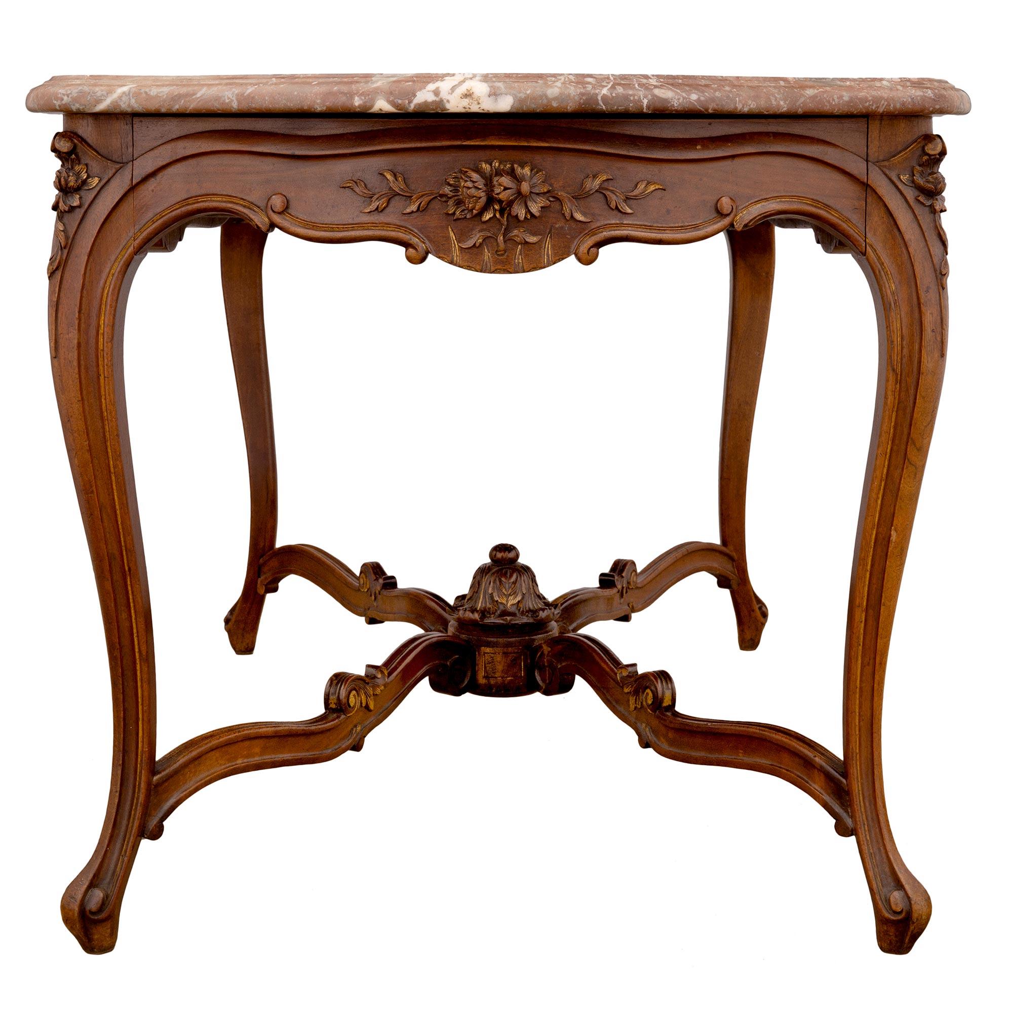 French 19th Century Louis XV Style Oak and Marble Center Table For Sale 2