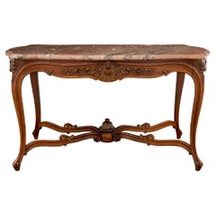French 19th Century Louis XV Style Oak and Marble Center Table