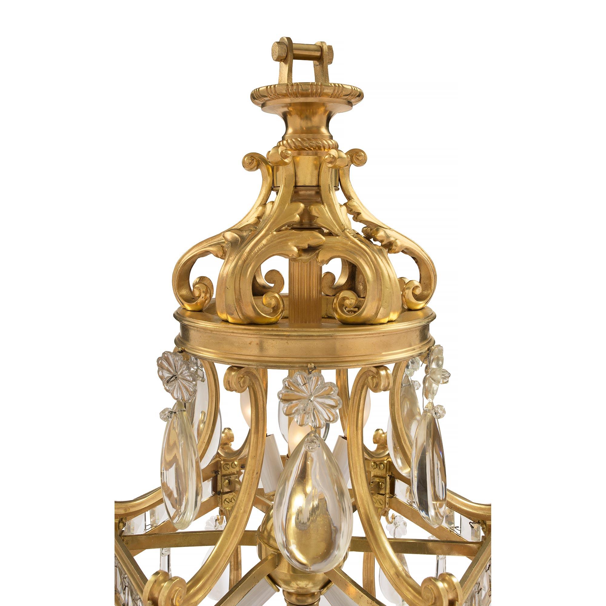 French 19th Century Louis XV Style Ormolu and Baccarat Crystal Chandelier In Good Condition For Sale In West Palm Beach, FL