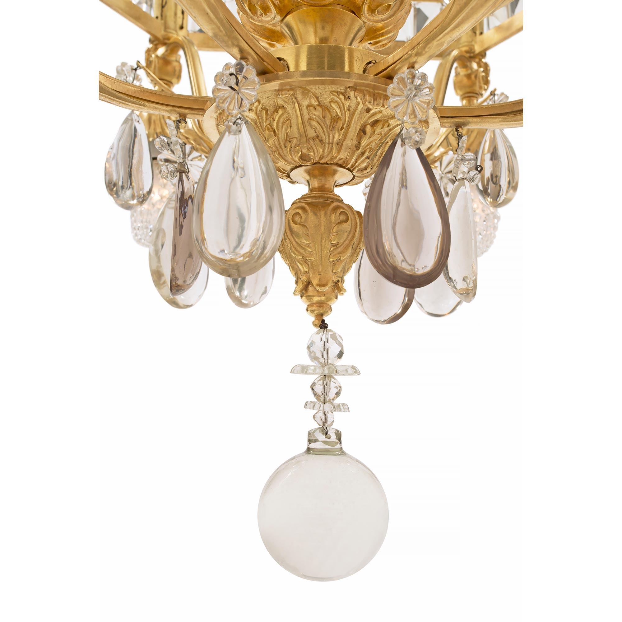 French 19th Century Louis XV Style Ormolu and Baccarat Crystal Chandelier For Sale 3