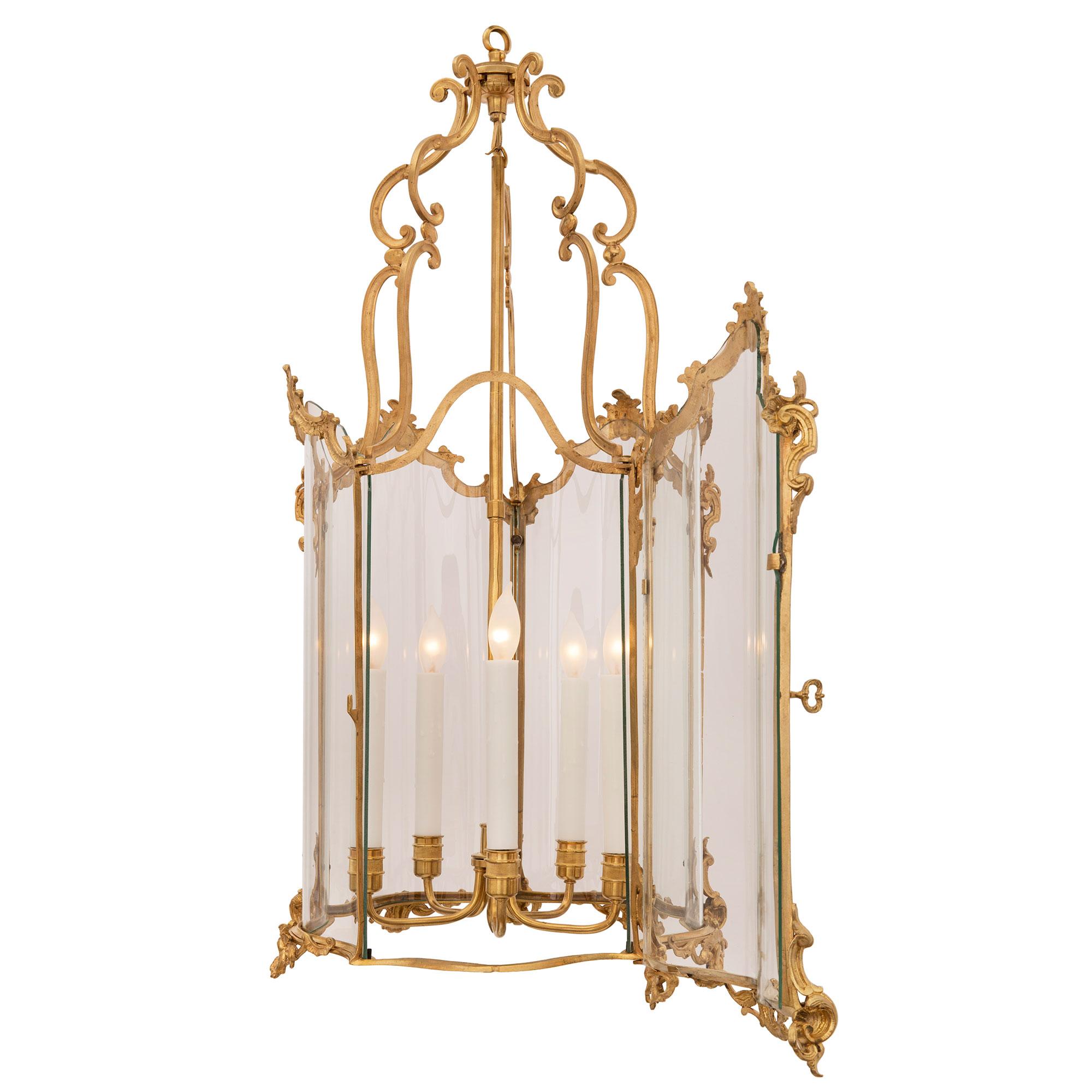 A beautiful French 19th century Louis XV st. ormolu and hand blown glass lantern, stamped 