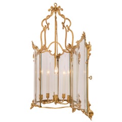 French 19th Century Louis XV Style Ormolu and Glass Lantern, Stamped "P.P."