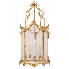 French 19th Century Louis XV Style Ormolu and Glass Lantern, Stamped "P.P."