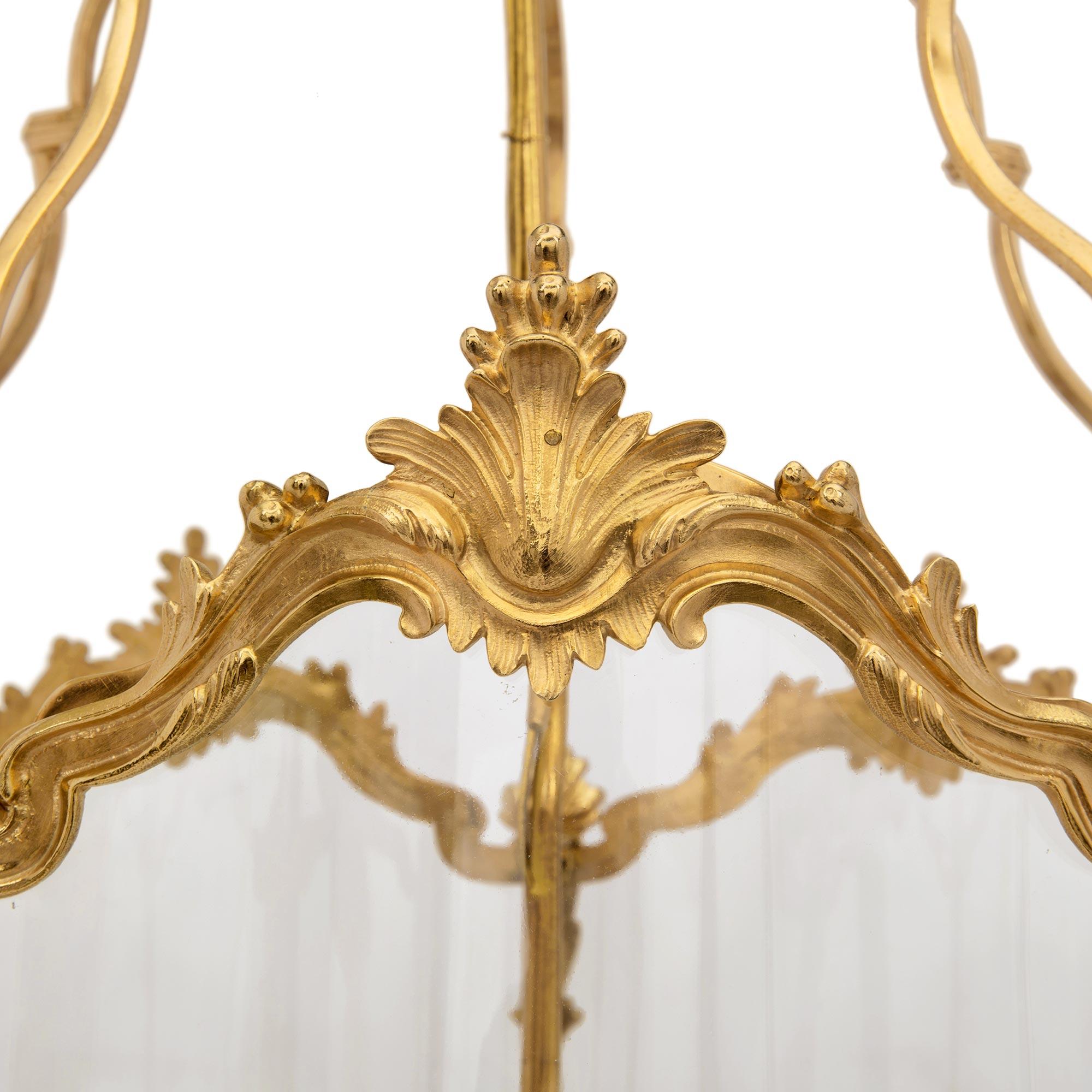French 19th Century Louis XV Style Ormolu and Hand Blown Glass Lantern 1