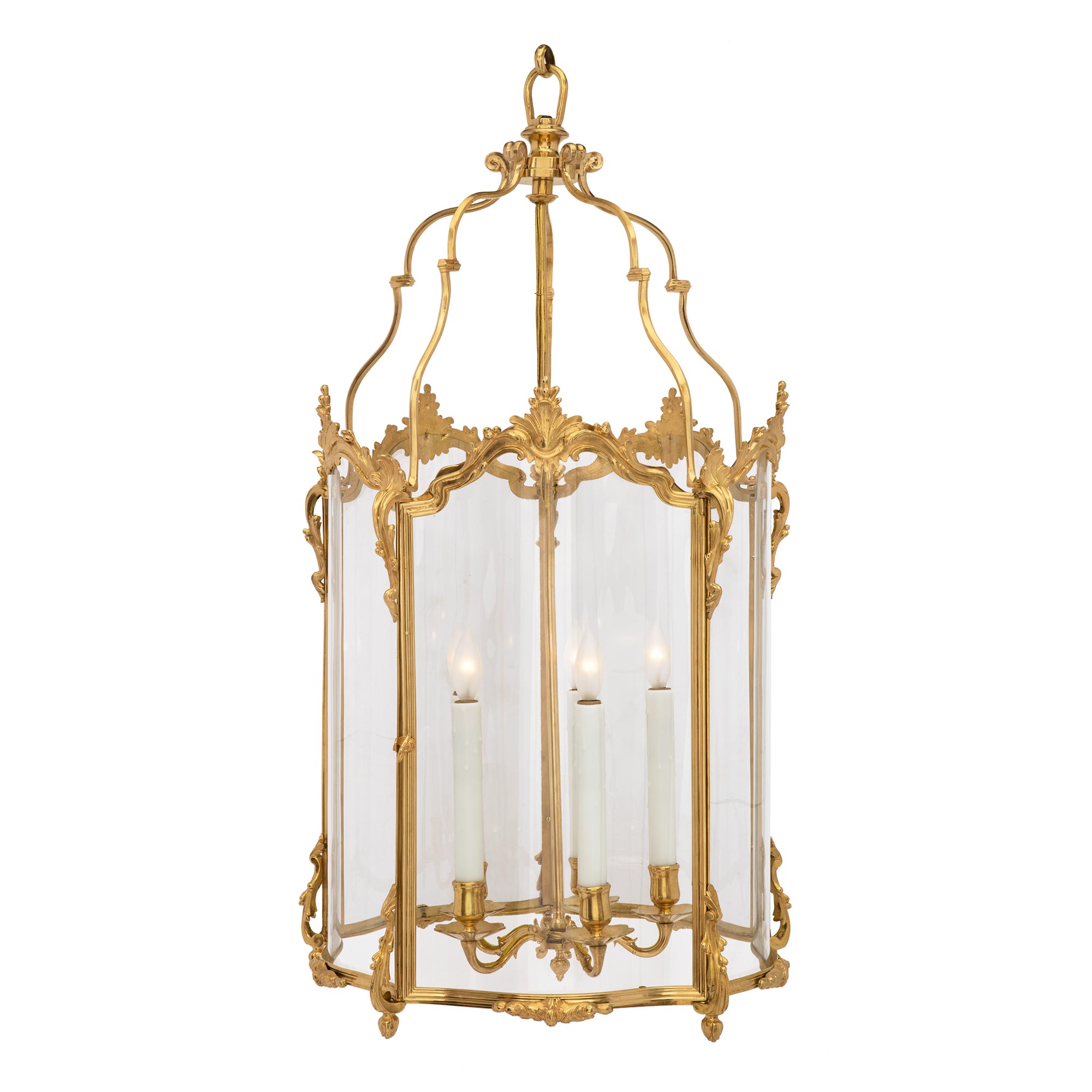 French 19th Century Louis XV Style Ormolu and Hand Blown Glass Lantern