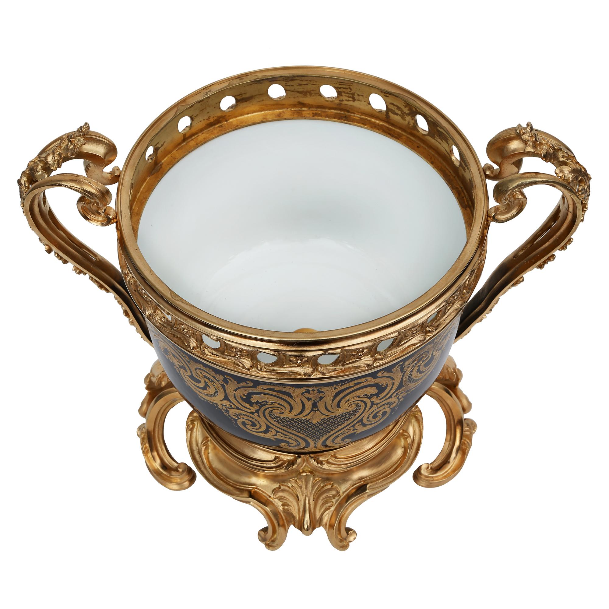 French 19th Century Louis XV Style Ormolu and Porcelain Tureen, Signed Sèvres In Good Condition For Sale In West Palm Beach, FL