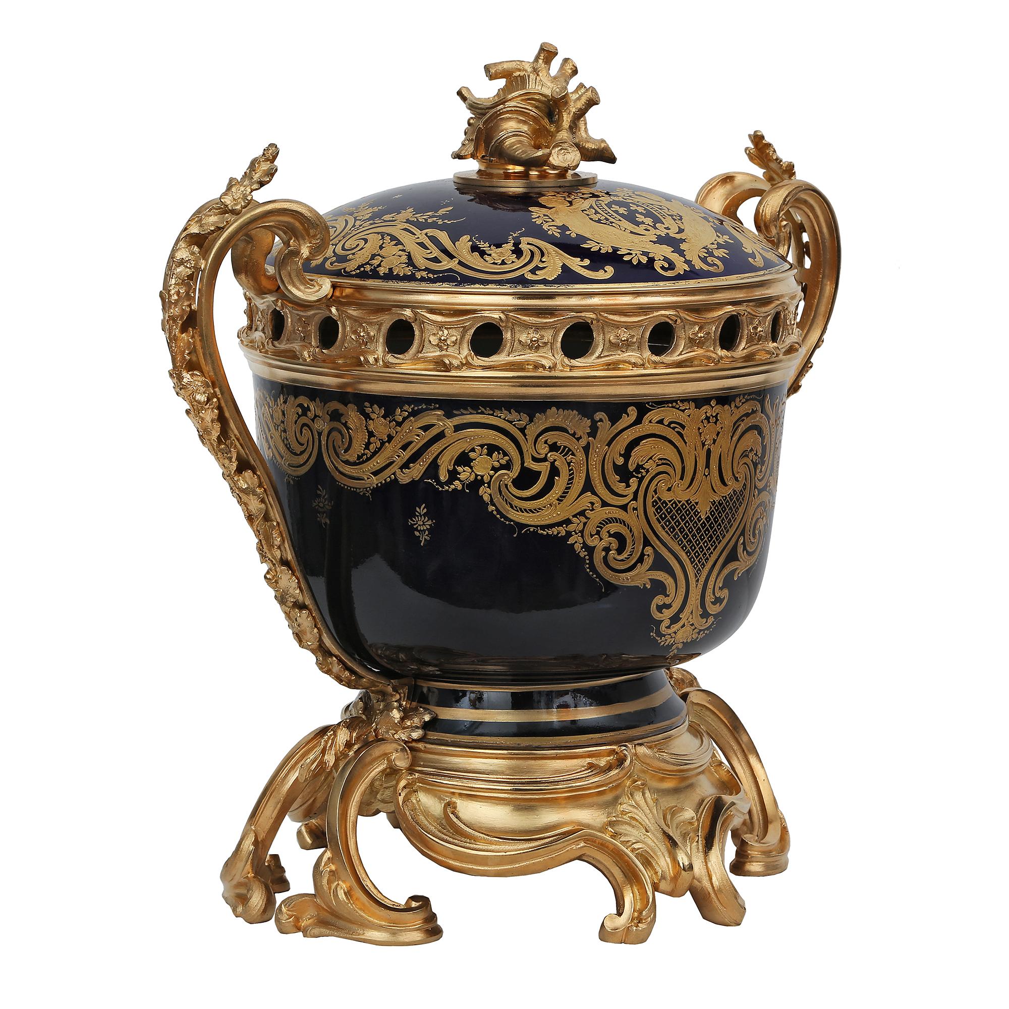 French 19th Century Louis XV Style Ormolu and Porcelain Tureen, Signed Sèvres For Sale 1