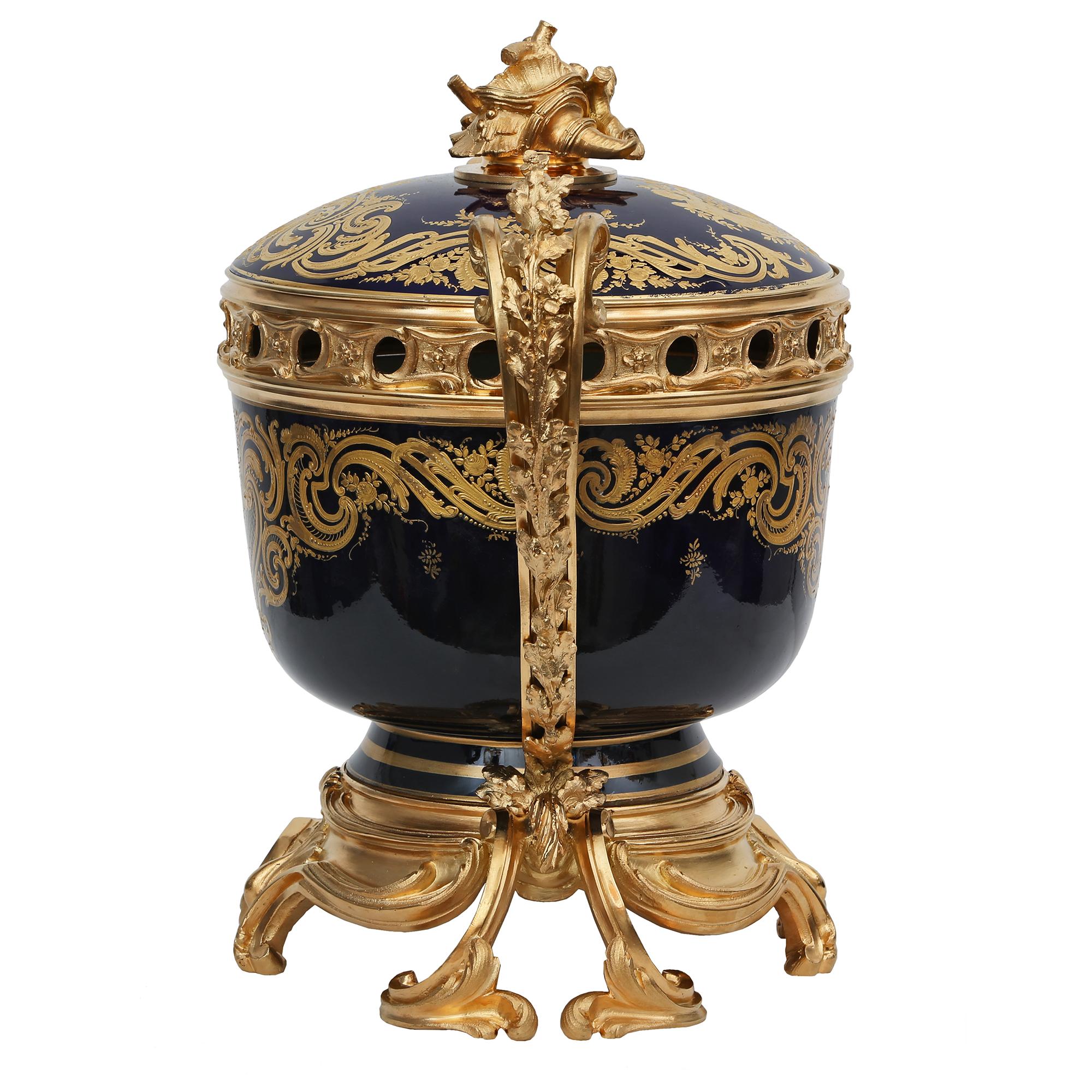 French 19th Century Louis XV Style Ormolu and Porcelain Tureen, Signed Sèvres For Sale 2
