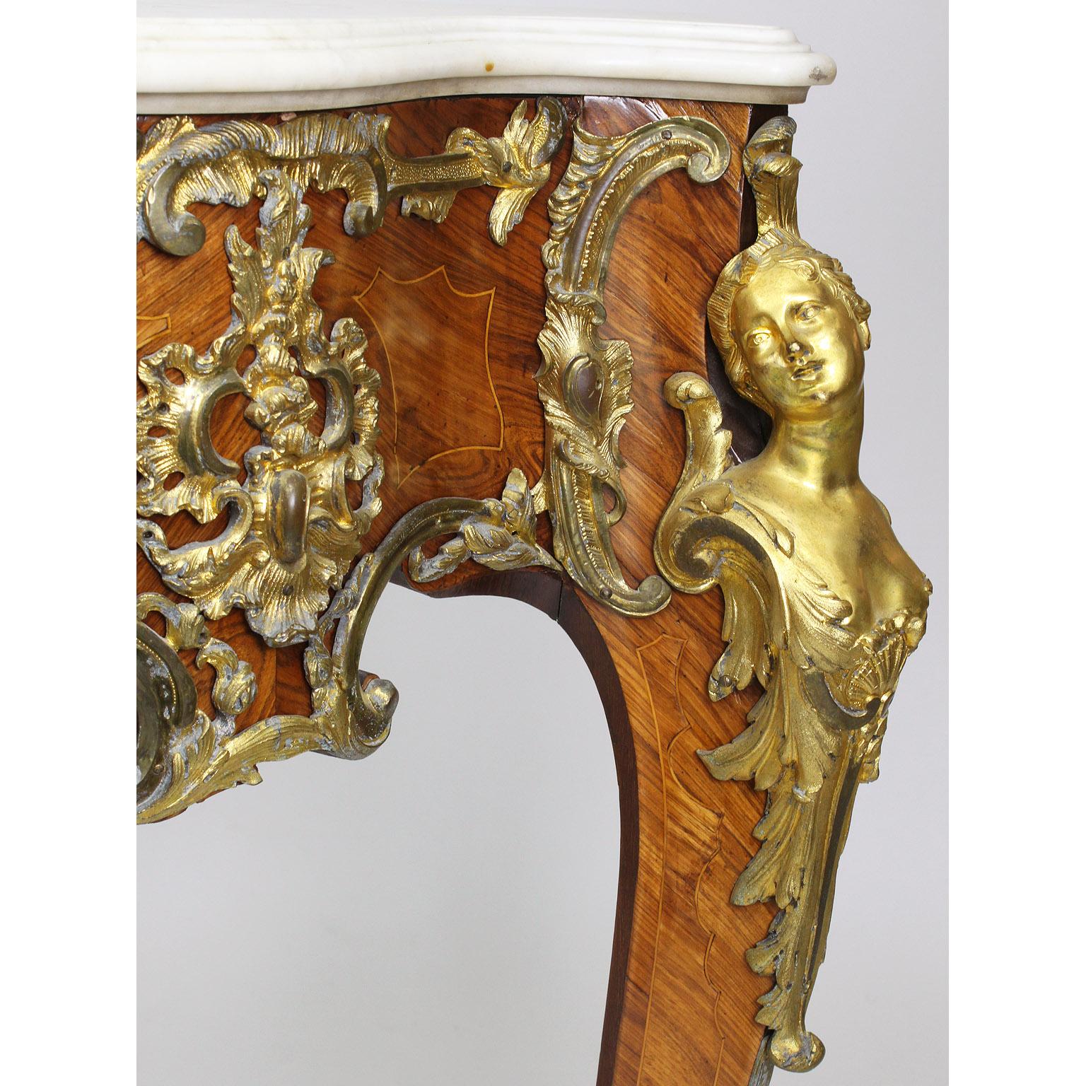Tulipwood French 19th Century Louis XV Style Ormolu-Mounted Console After Charles Cressent For Sale
