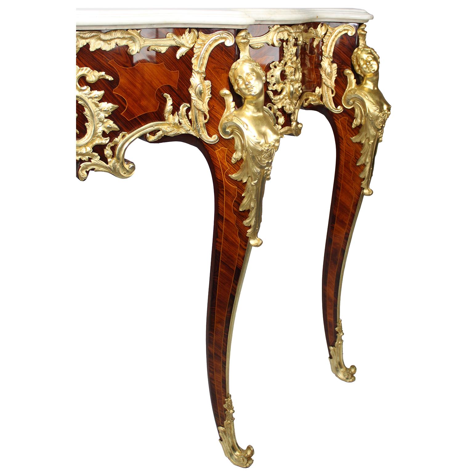 Tulipwood French 19th Century Louis XV Style Ormolu-Mounted Console After Charles Cressent For Sale