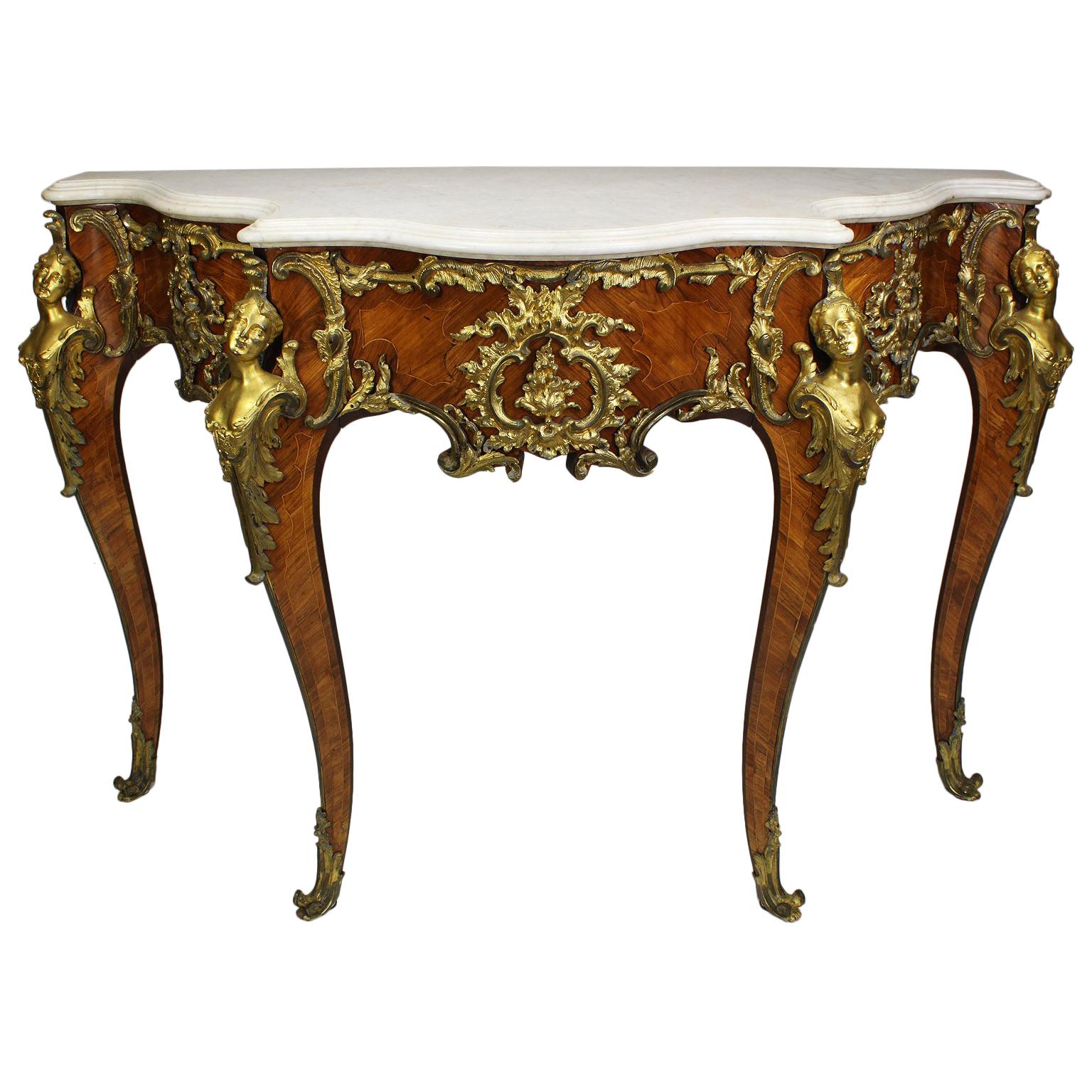 French 19th Century Louis XV Style Ormolu-Mounted Console After Charles Cressent For Sale