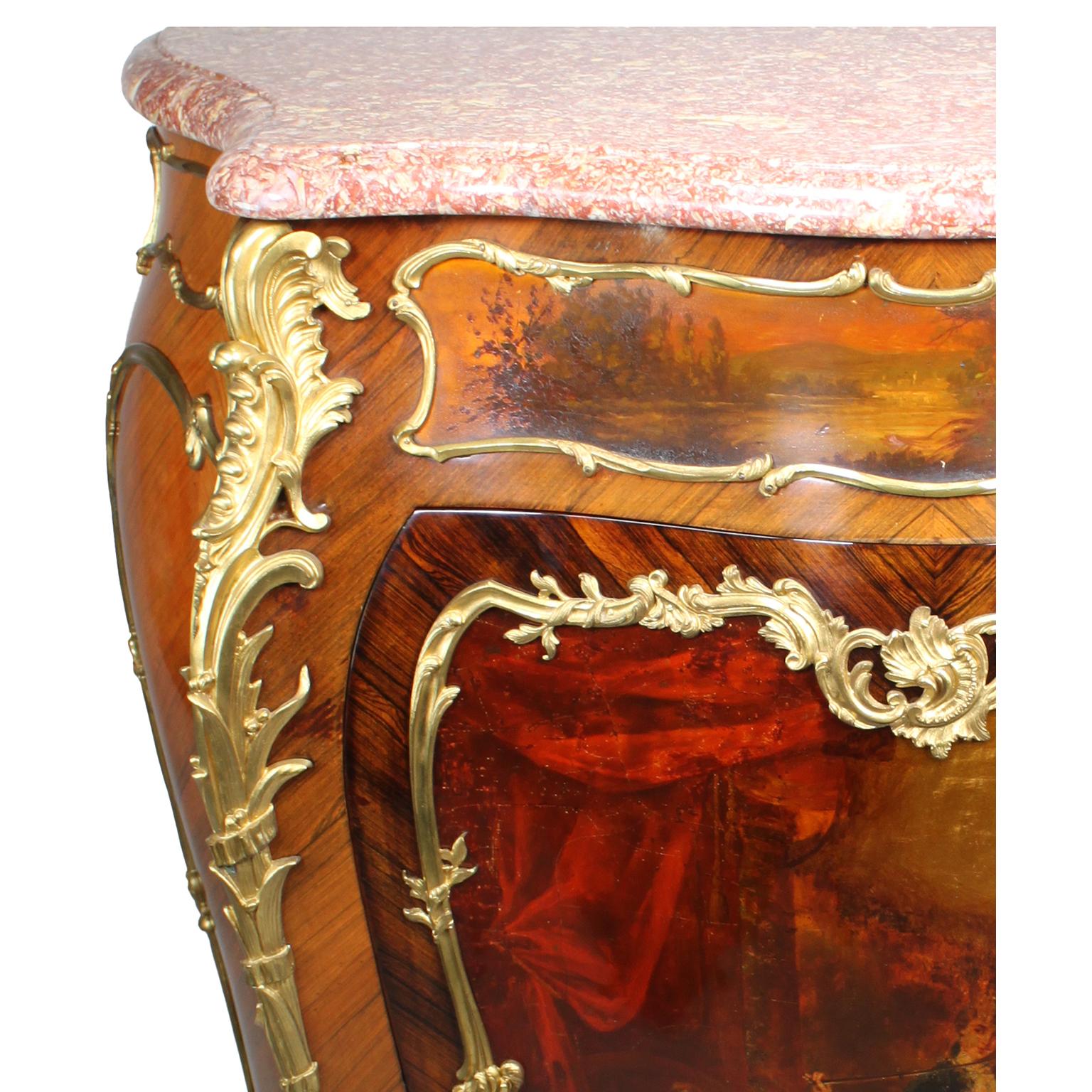 Marble French 19th Century Louis XV Style Ormolu Mounted Kingwood Vernis-Martin Cabinet For Sale