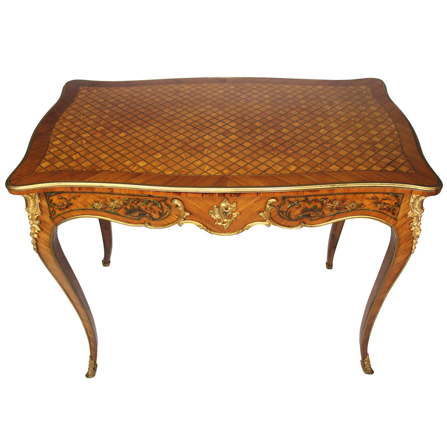 Luigi XV Scrivania francese del XIX secolo in stile Louis XV con ormeggio e Vernis Martin, Attr. Majorelle in vendita
