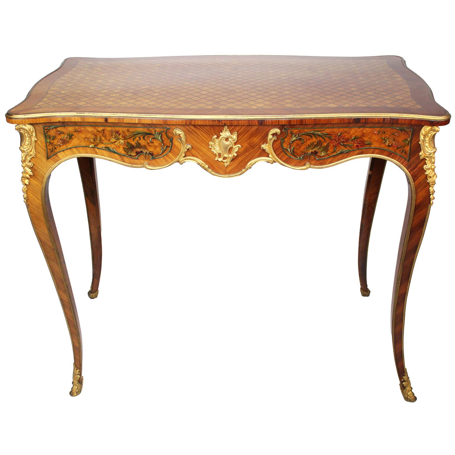 Francese Scrivania francese del XIX secolo in stile Louis XV con ormeggio e Vernis Martin, Attr. Majorelle in vendita