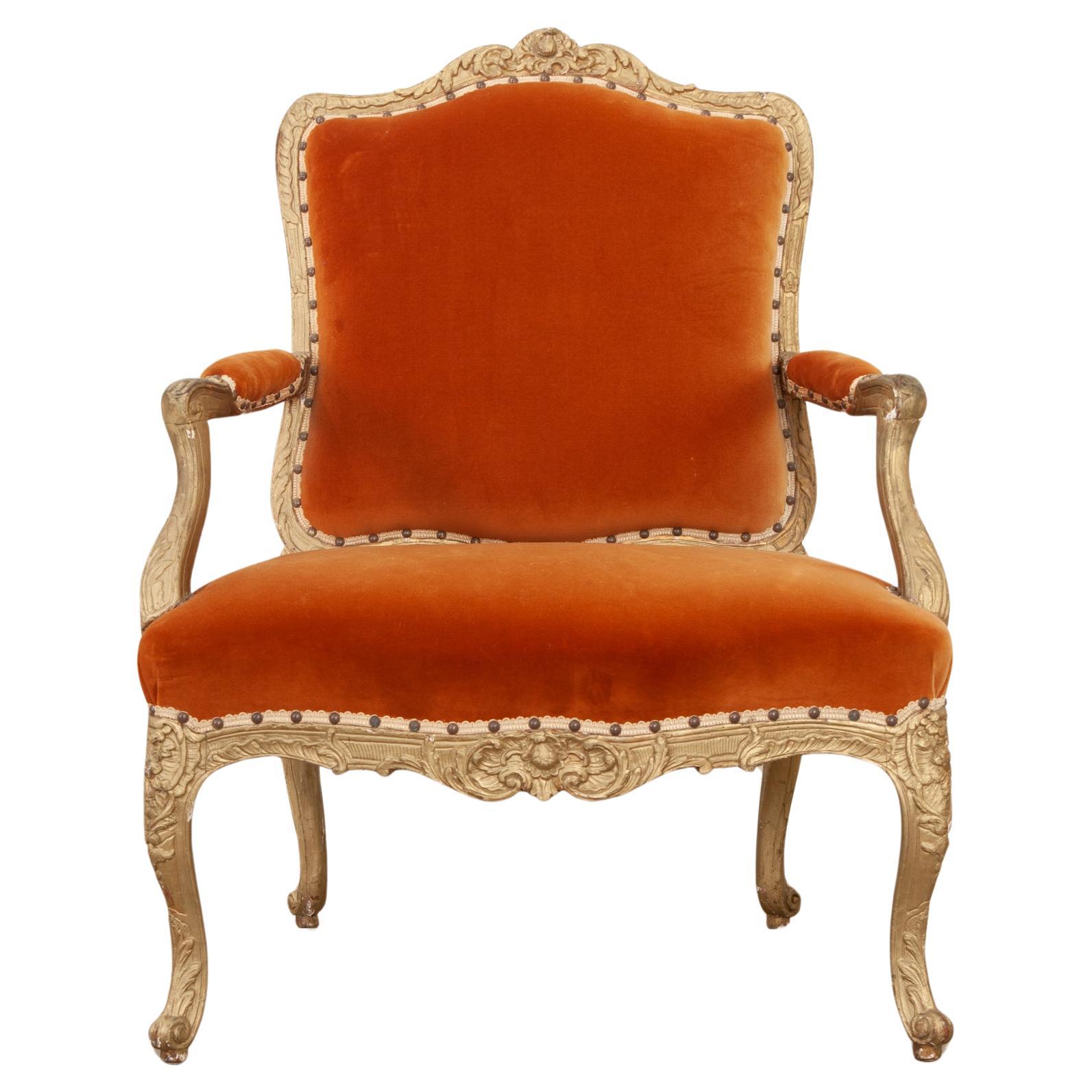 French 19th Century Louis XV Style Painted Fauteuil For Sale