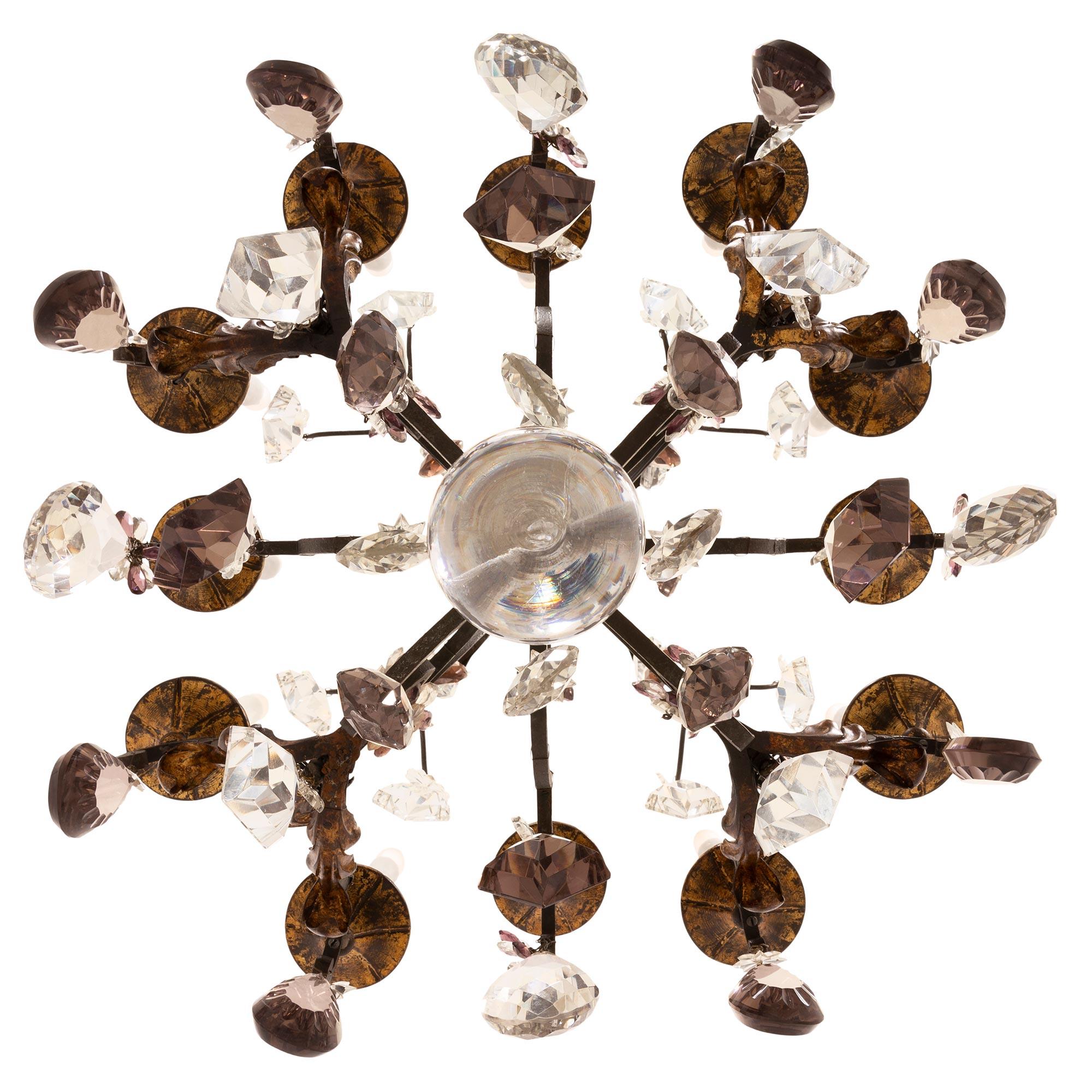 French 19th Century Louis XV Style Patinated and Gilt Wrought Iron Chandelier For Sale 5