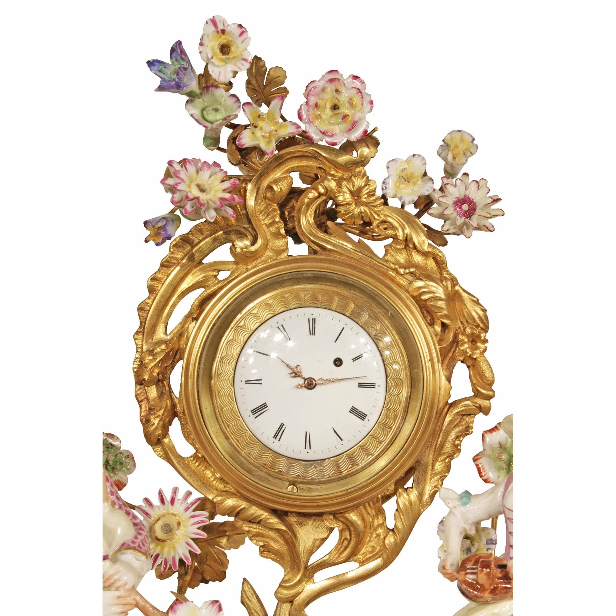 Louis XVI French 19th Century Louis XV Style Porcelain and Ormolu Clock