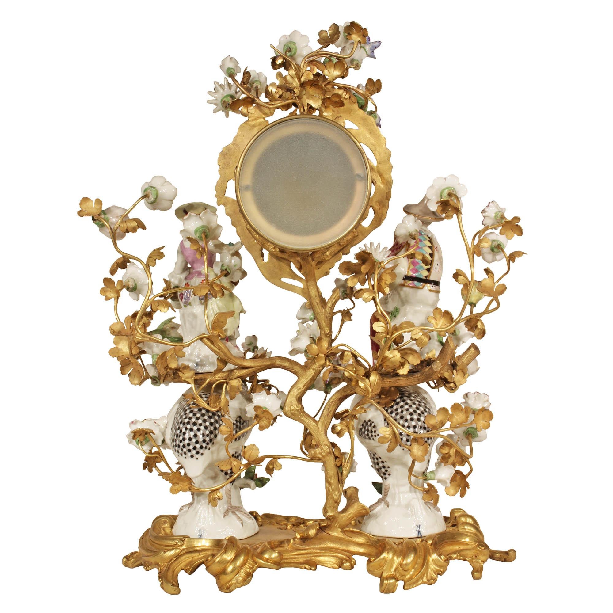 French 19th Century Louis XV Style Porcelain and Ormolu Clock In Good Condition In West Palm Beach, FL