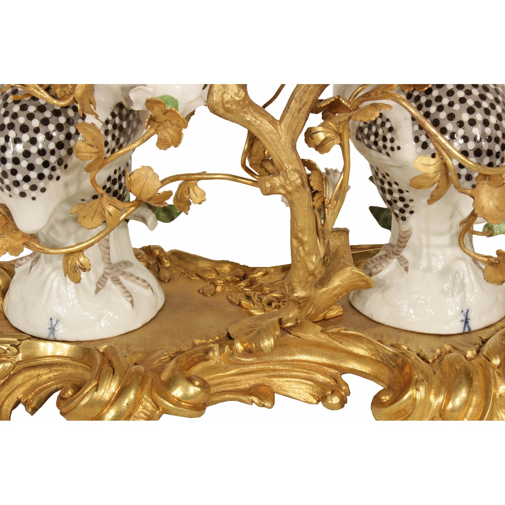 French 19th Century Louis XV Style Porcelain and Ormolu Clock 2