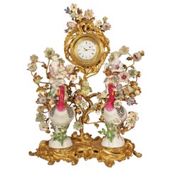French 19th Century Louis XV Style Porcelain and Ormolu Clock