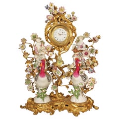 Antique French 19th Century Louis XV Style Porcelain and Ormolu Clock