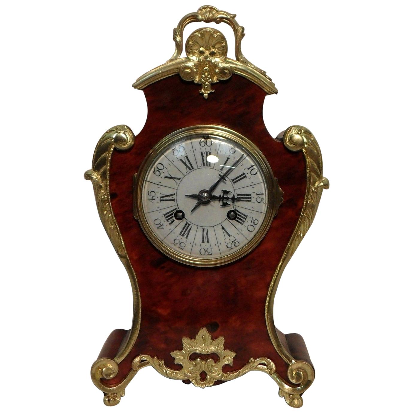 French 19th Century Louis XV Style Red Tortoise Shell Mantel Clock