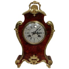 French 19th Century Louis XV Style Red Tortoise Shell Mantel Clock