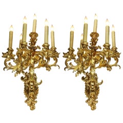 French 19th Century Louis XV Style Rococo Gilt-Bronze Wall Lights Sconces, Pair